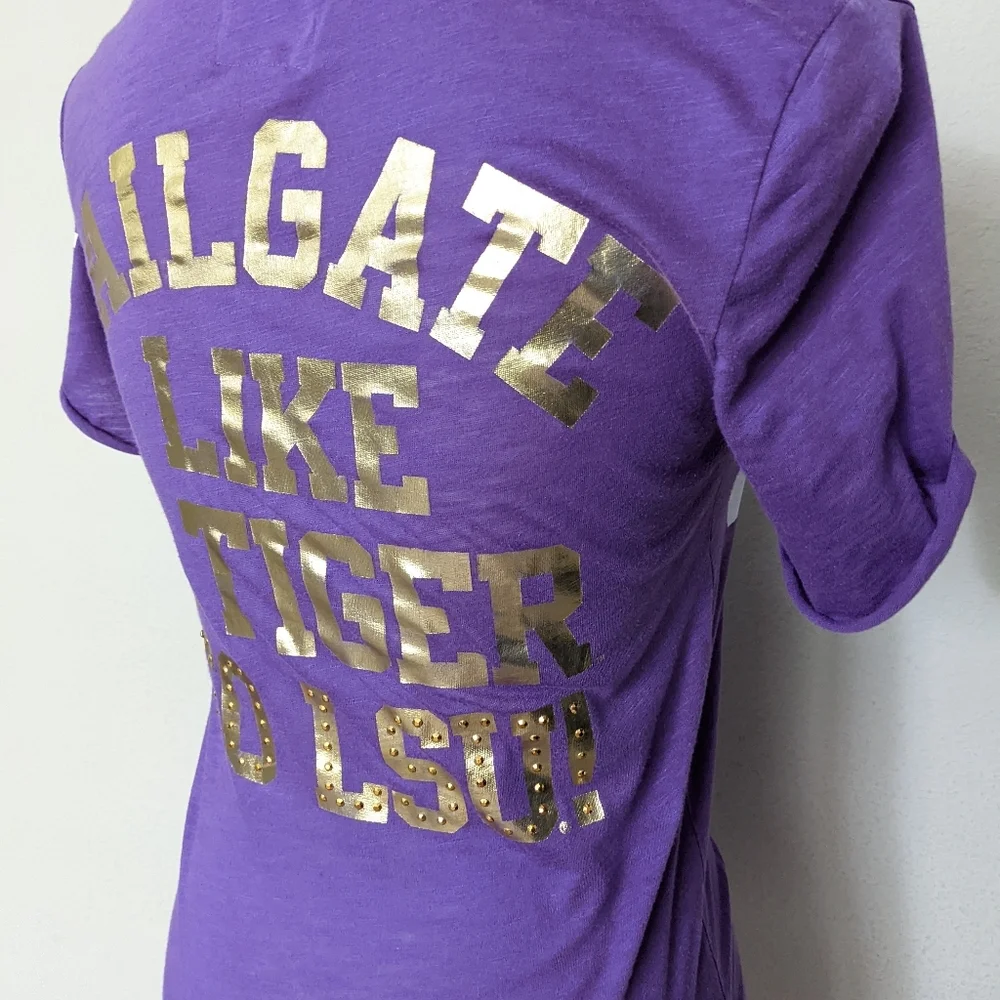 VS PINK purple white and gold rhinestone LSU tigers varsity T-shirt size small - Picture 7 of 11